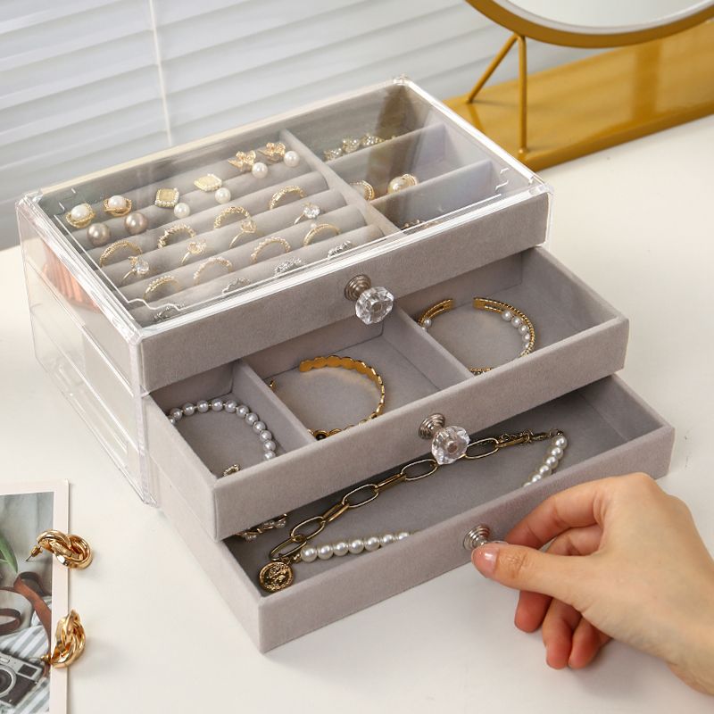 jewelry box flannel multi-layer compartment large capacity hand jewelry bracelet necklace earrings ear studs earring ring storage box