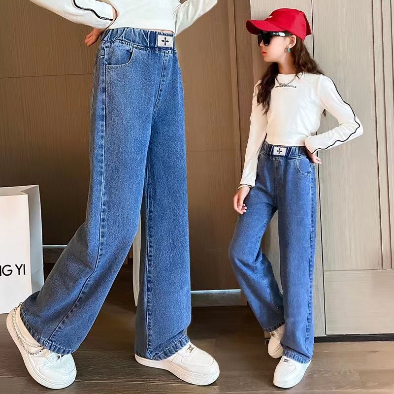 2024 Children's Clothing Crawler Foreign Trade Girls' Wide-Leg Pants Korean Style Baggy Straight Trousers Spring and Autumn Girl's Pants Thin