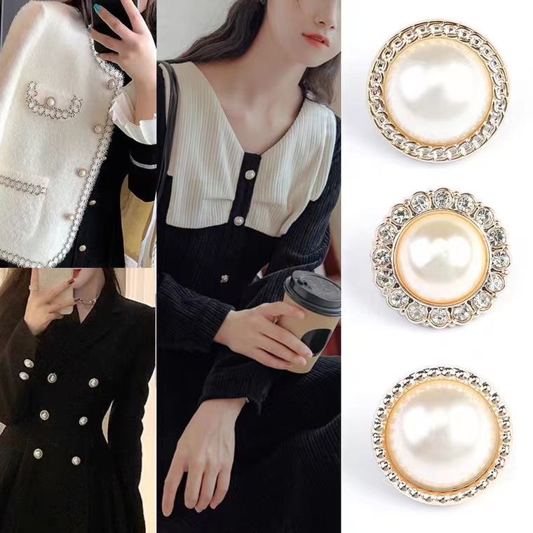 pearl buttons cashmere coat buttons top classic style round sweater woolen trench coat high-end shirt button