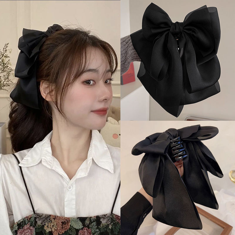 internet celebrity temperament wild big bow ponytail clip bow hair clip sweet princess hairstyle grip satin bow