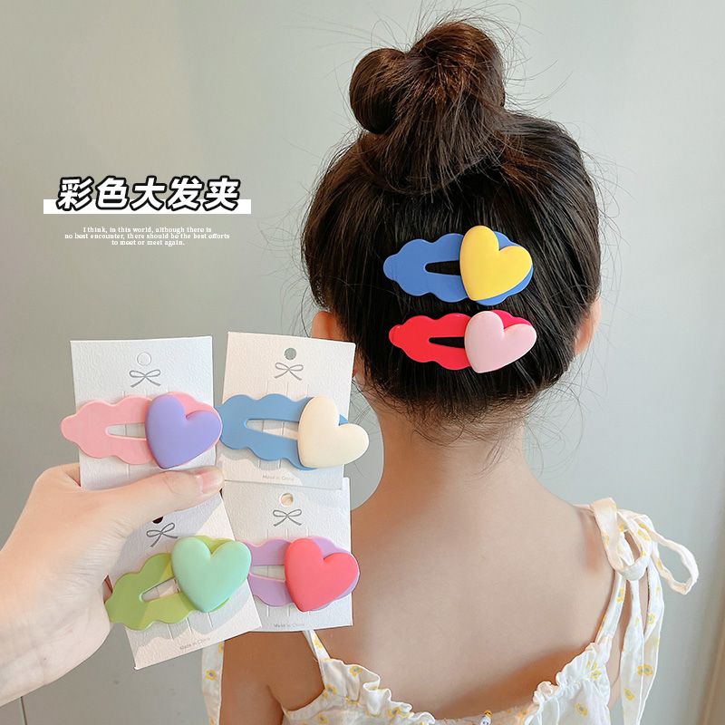 children‘s color wave love barrettes girls baby does not hurt hair bangs bb clip cute candy color hair clip headdress