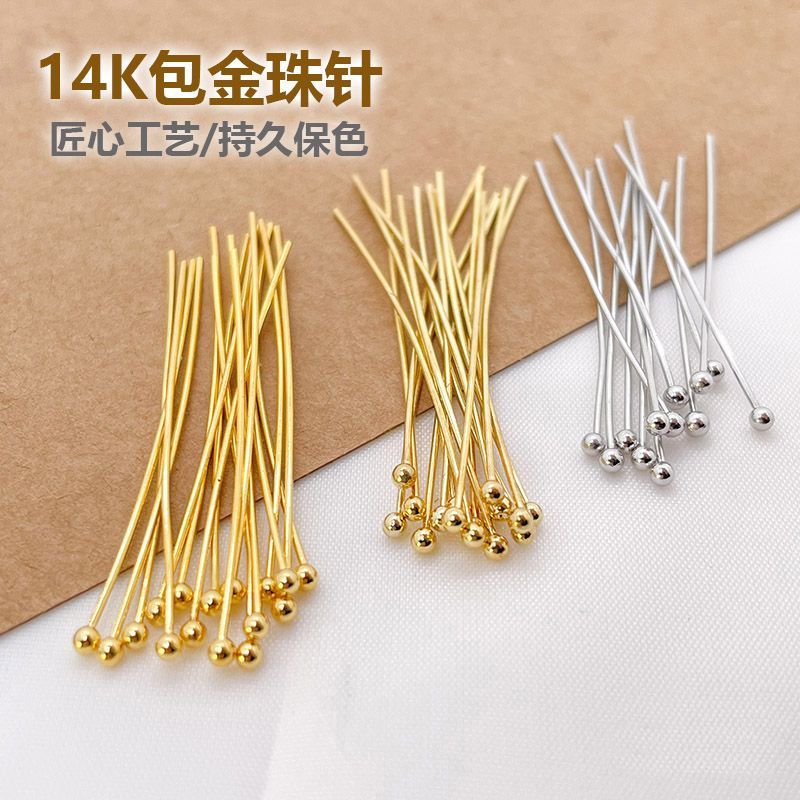 14k gold-plated color retention 9 word needle bead pin t-shaped needle word needle jewelry copper plated real gold earring pendant handmade diy accessories