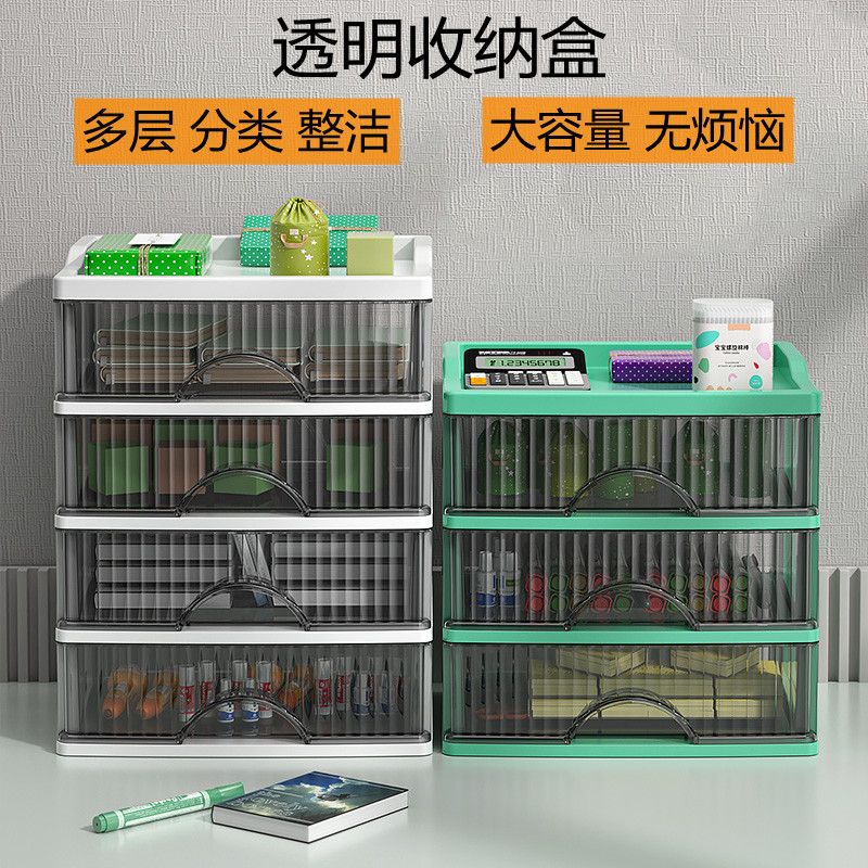 transparent three-layer desktop storage box drawer stationery headdress home bed head nail cosmetics storage box