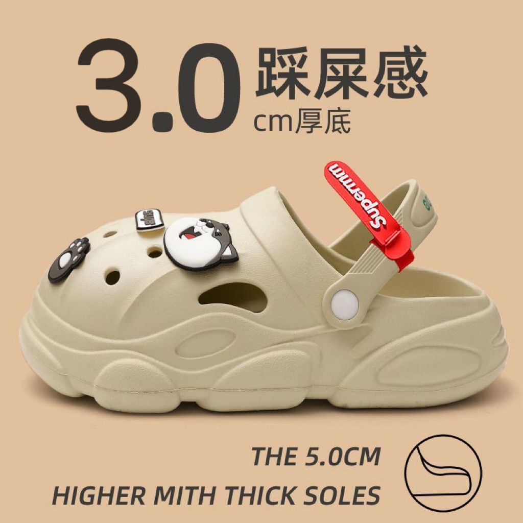 hole shoes men‘s summer wear 2022 new cartoon thick bottom non-slip beach sandals closed toe half slippers men