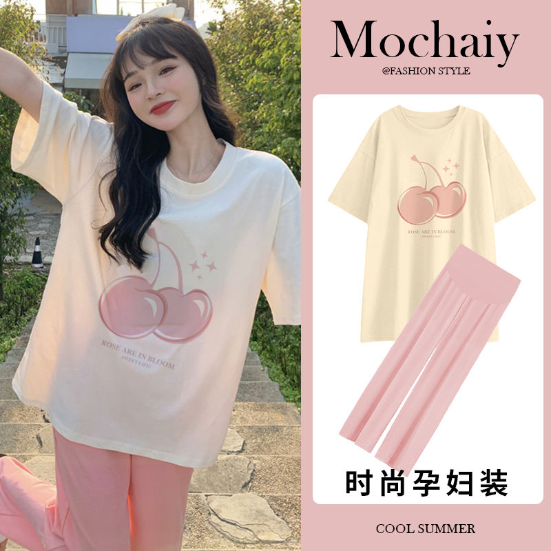 maternity summer suit summer top women‘s two-piece t-shirt fashion thin short sleeve 2023 new casual