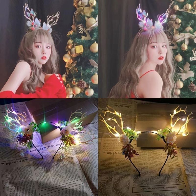 new luminous bough feather antlers headband with light elk headband night market scenic spot luminous toys wholesale