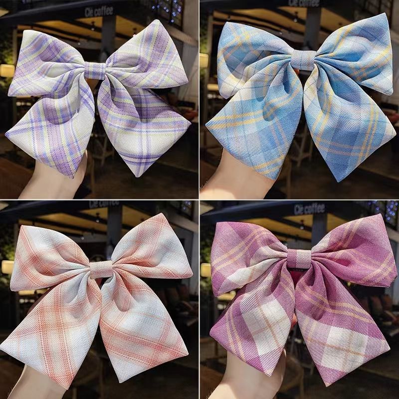 jk bow headdress college style girl plaid barrettes japanese and korean sweet student hair accessories super girl big bow