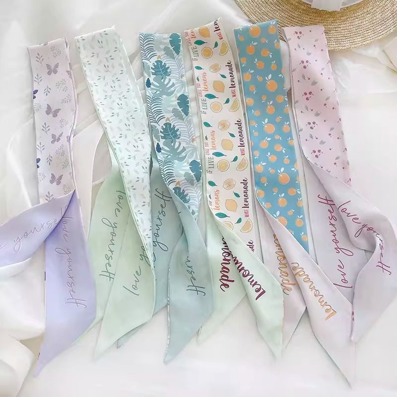 internet hot fresh double-sided letter scarf hair band women‘s simple all-match scarf fruit thin narrow ribbon arm bag hair accessories