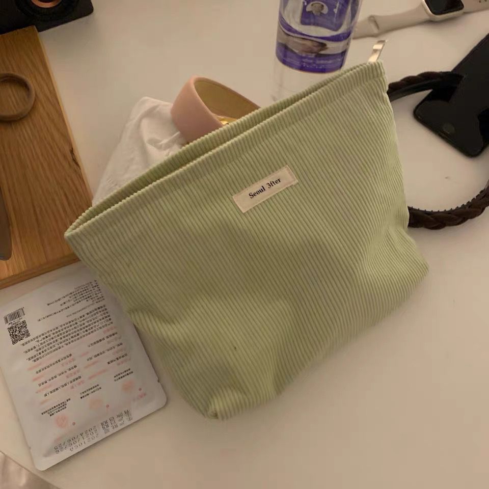 New Mung Bean Color Cosmetic Bag Women's Portable Portable out Clutch Coin Purse Corduroy Makeup Storage Bag