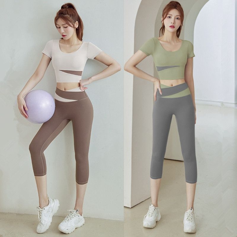 yoga pants women‘s summer high waist hip lifting outer wear workout clothes suit skinny running training sports quick-drying cropped trousers