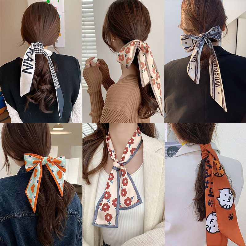 thin double-sided graceful bow tie hair band fresh floral ribbon scarf scarf bag with hand gift decoration