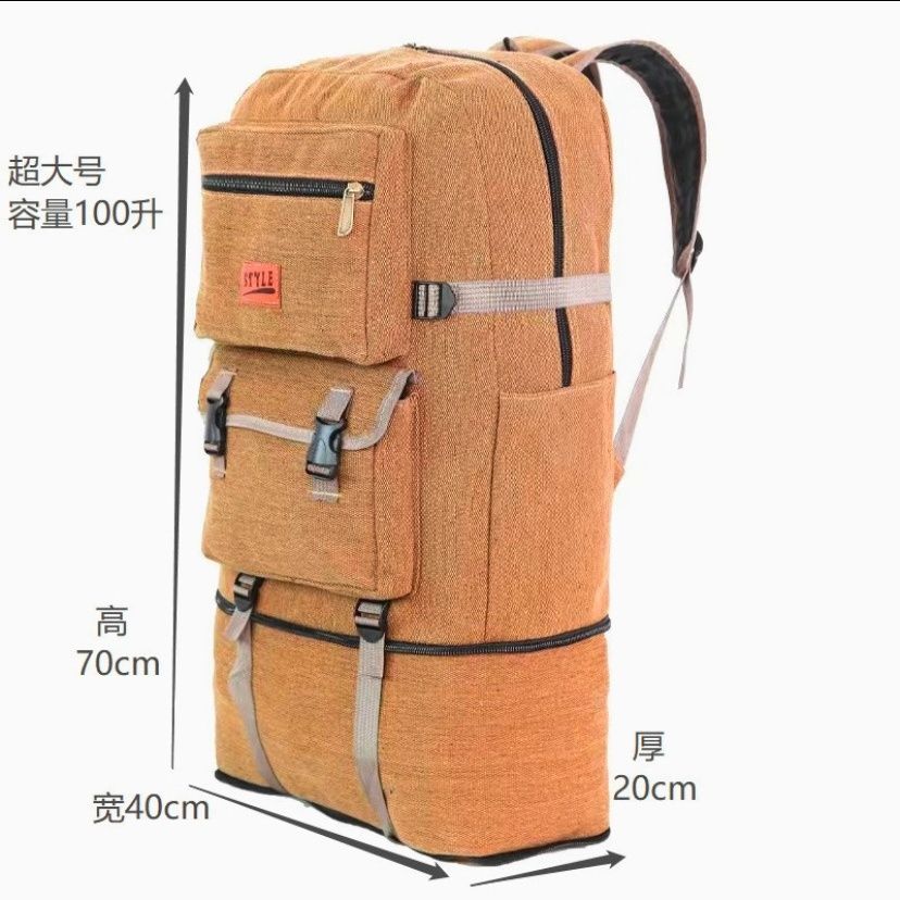 extra large capacity thickened canvas backpack hiking backpack travel lightweight double-shoulder backpack burden reduction carrier workers travel bag