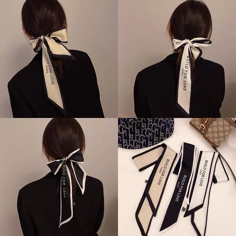 letter small long silk scarf hair band advanced french retro ins style tie hair arm bag spring and autumn tie hair ribbon narrow