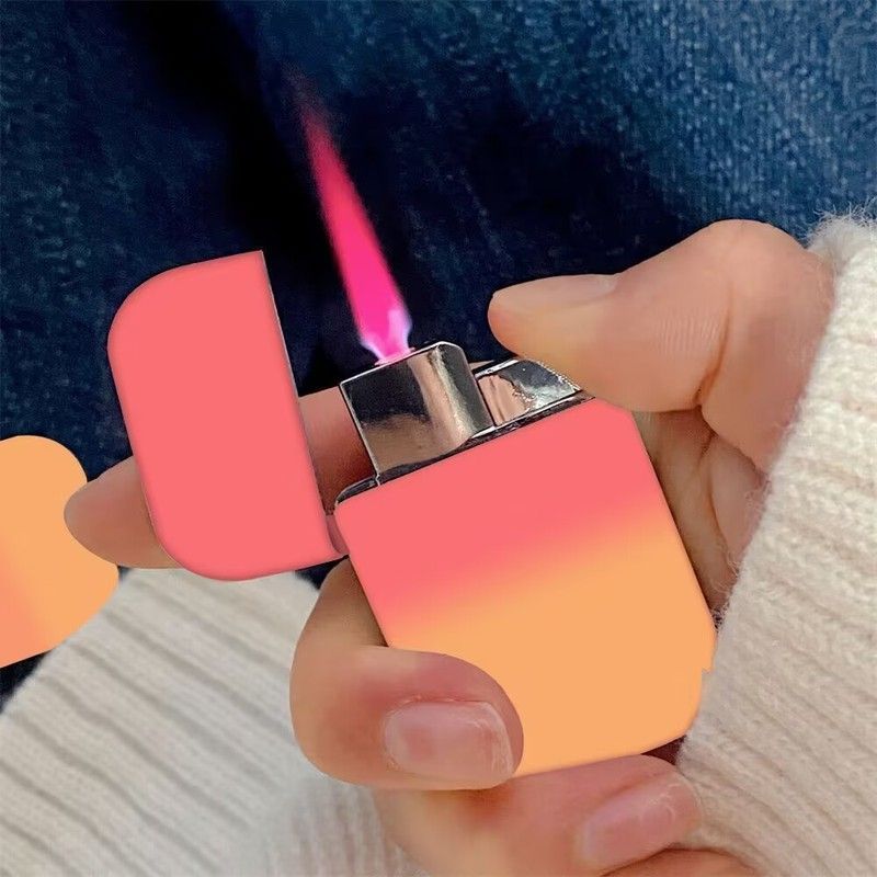 high-looking pink flame inflatable lighter windproof metal gradient ins internet celebrity female lighter gift for boyfriend