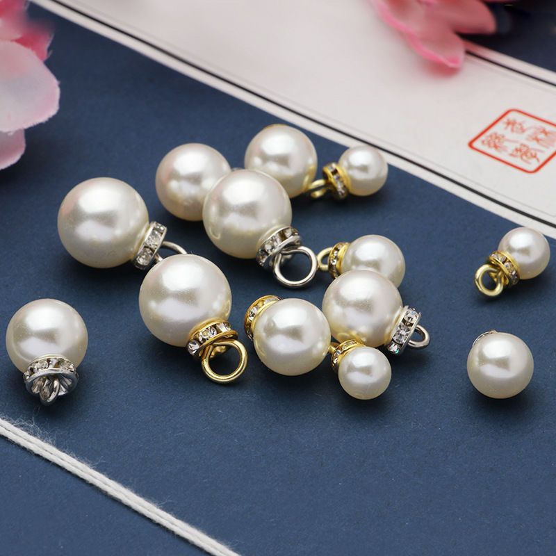 bright abs beige imitation pearl half hole single needle with diamond accessories wholesale diy handmade gift decoration scattered beads pendant