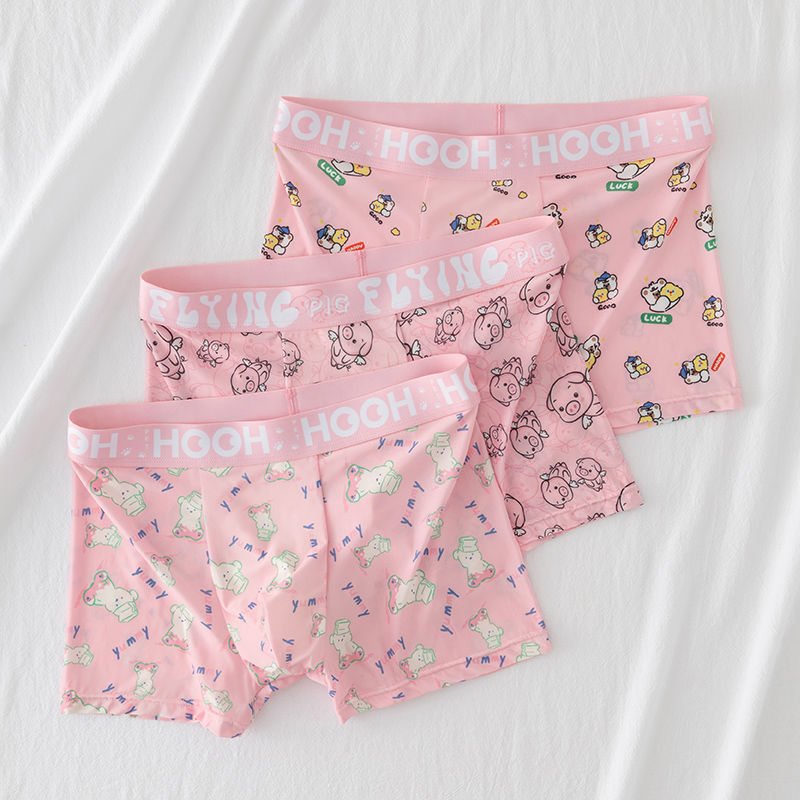 pink underwear men‘s ice silk boxers thin youth personality trendy cartoon cute for boyfriend boys underwear