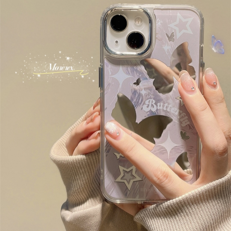 simple mirror butterfly for iphone14 apple 13promax phone case 11 female 12/xs/xr/8plus