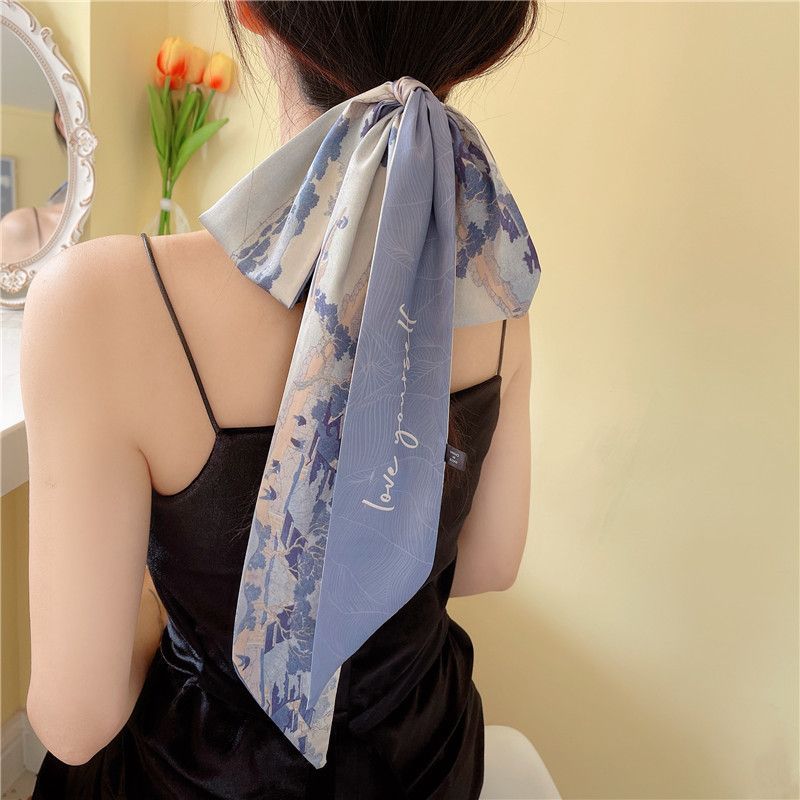 women‘s silk scarf original design chinese style hair band new high-end artificial silk long arm bag belt ribbon scarf