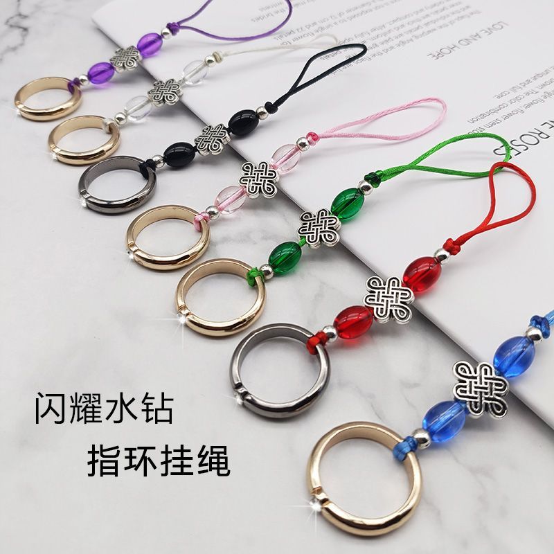 chinese knot mobile phone ring lanyard with diamond pendants u disk key beads mobile phone charm phone case universal female