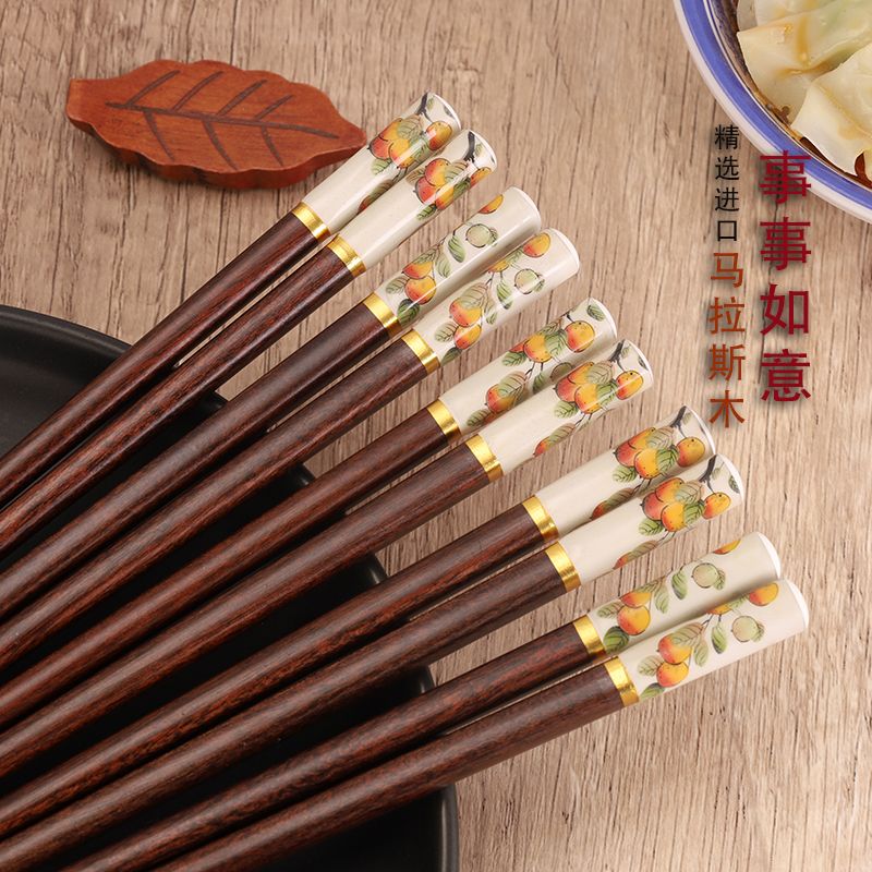 high-end red sandalwood chopsticks household 2024 new non-slip chinese chopsticks family ins style chopsticks