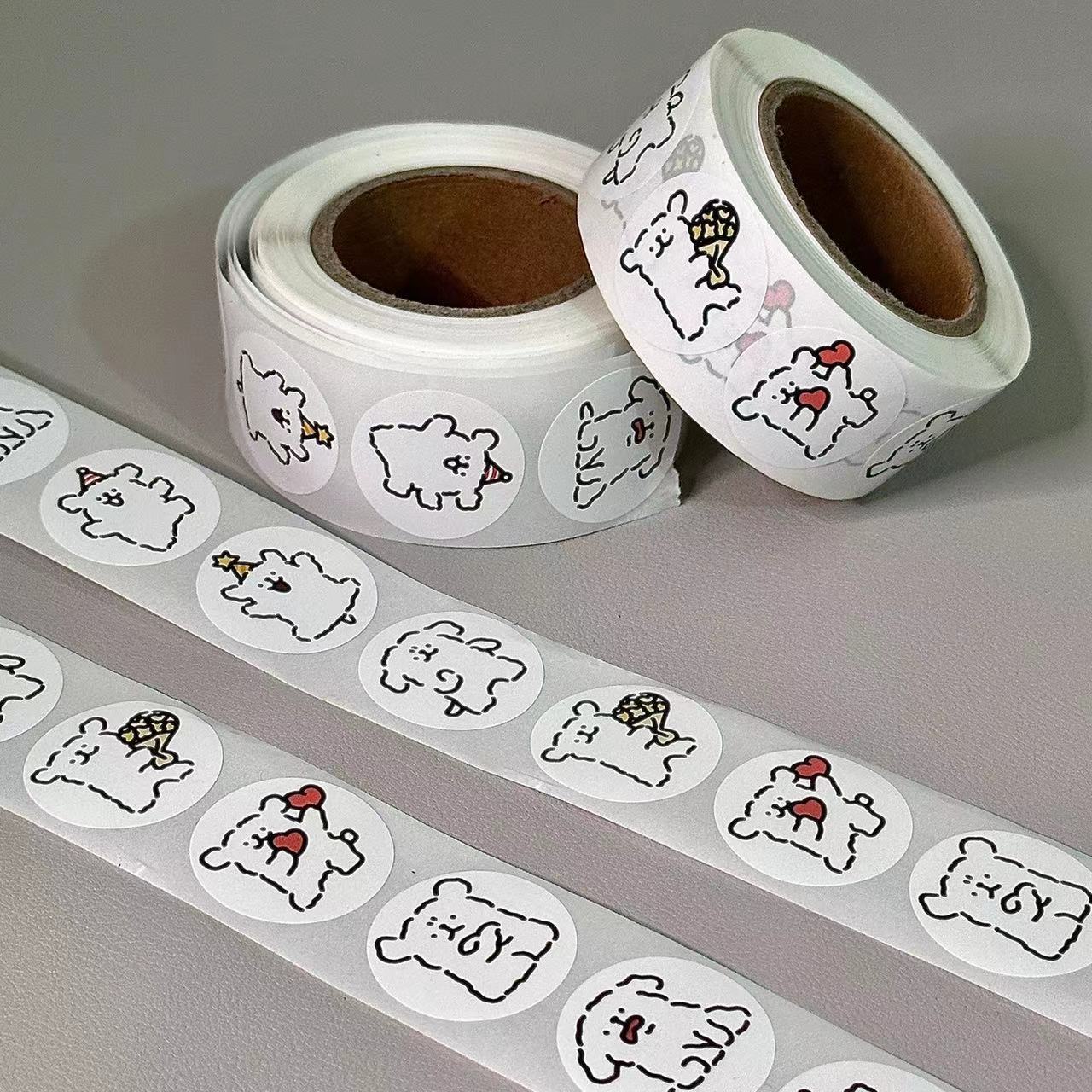 xiaohongshu same style lines puppy roll stickers cute puppy tape out card journal stickers sealing paste seamless