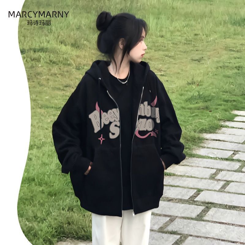 new trendy american sweater women‘s ins2023 spring and autumn new oversize loose and lazy style hooded jacket