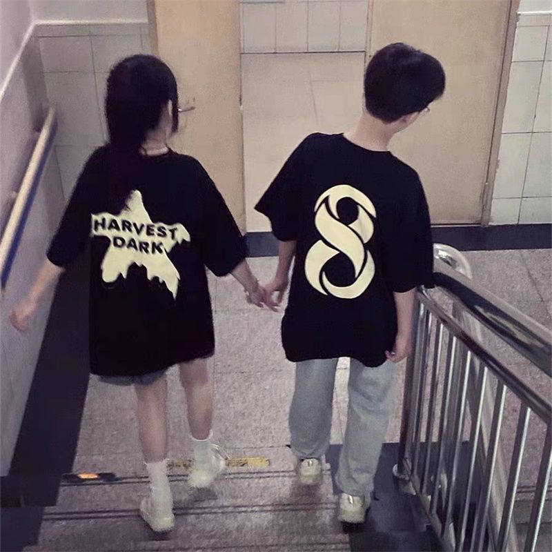 national fashion brand american high street oversize short-sleeved t-shirt female 2023 new summer ins couple wear niche top