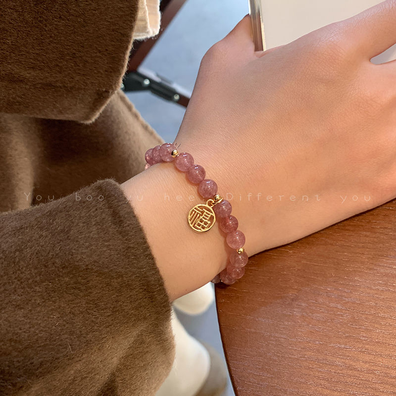 pink strawberry wafer bracelet girl light luxury minority design sense hand jewelry internet celebrity student