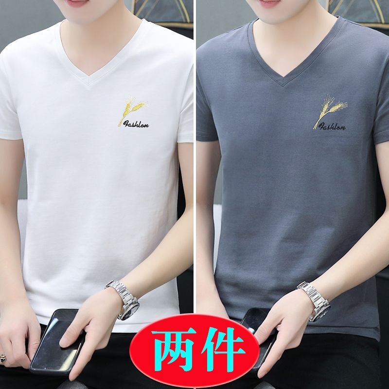 [genuine goods] men‘s short-sleeved t-shirt men‘s top clothing t-shirts t-shirts trendy summer embroidery half-sleeve bottoming shirt