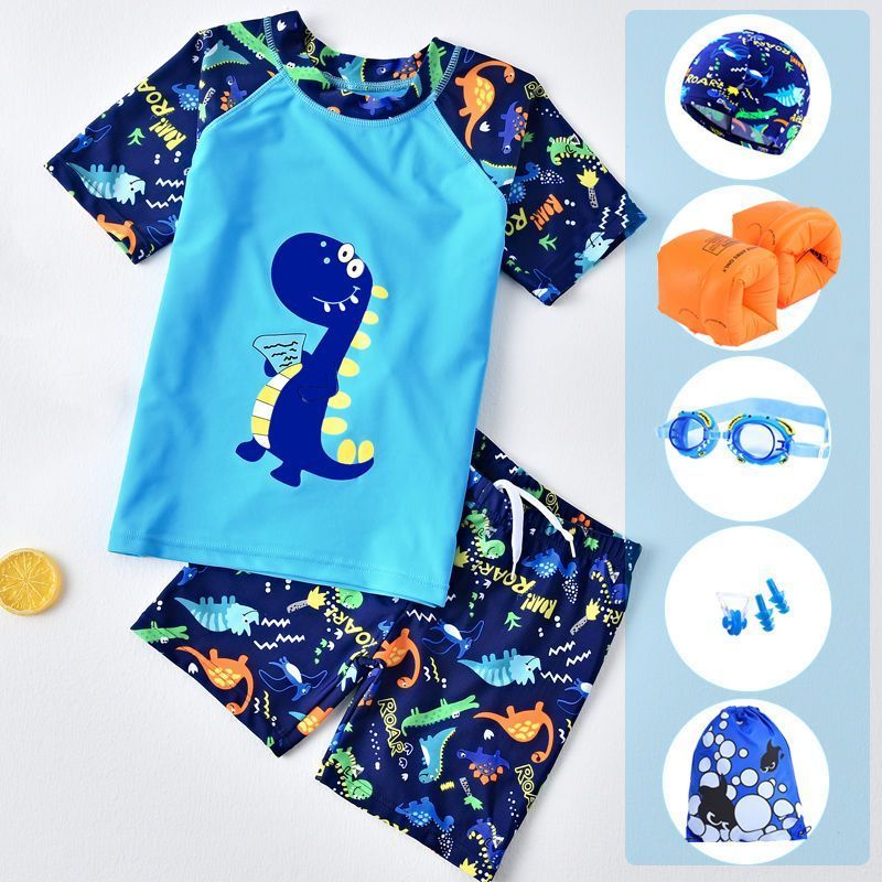 2023 children‘s swimsuit quick-drying swimming training hot spring suit professional five-point boys‘ short sleeve sun protection split suit