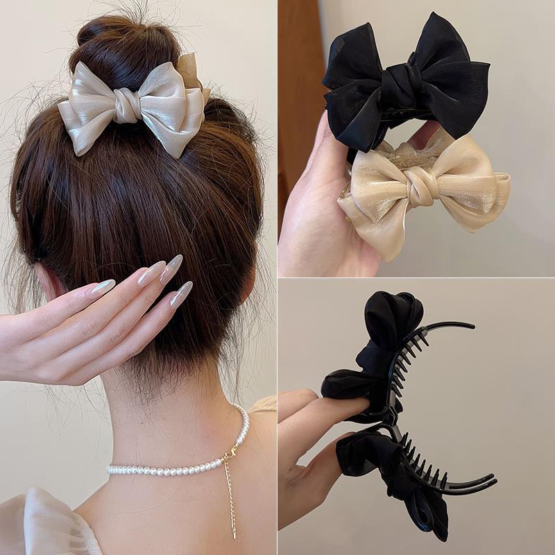 bow headdress bun grip high-grade hairpin 2023 summer new back head fabric ponytail hairpin