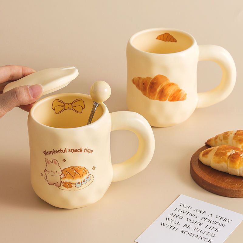 french cream mug fat handle ceramic cup large capacity simple milk cup male and female students couple‘s cups suit