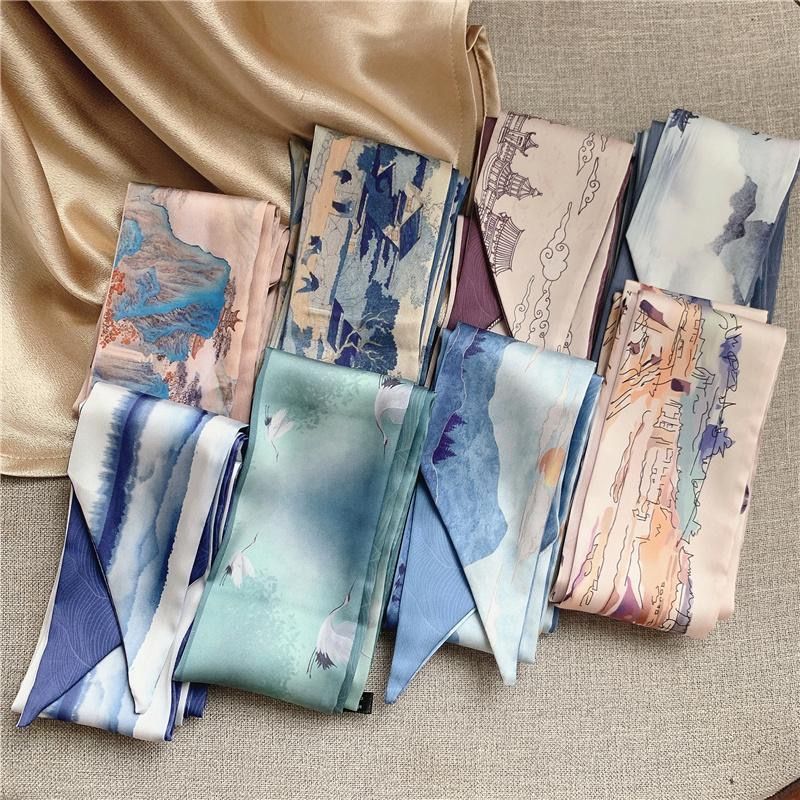 chinese style long hair band butterfly tie ponytail ribbon vintage silk scarf arm bag hand gift silk scarf summer scarf