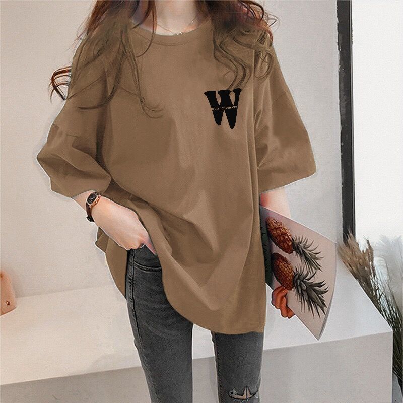 coffee color 100% non-pilling short-sleeved t-shirt women‘s summer korean style 2023 new loose niche design top ins