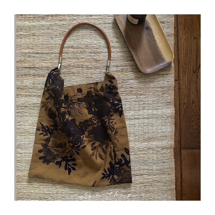 popular gershep/vintage cotton linen new chinese style one shoulder bag brown coffee printed bag cheongsam style classical bag