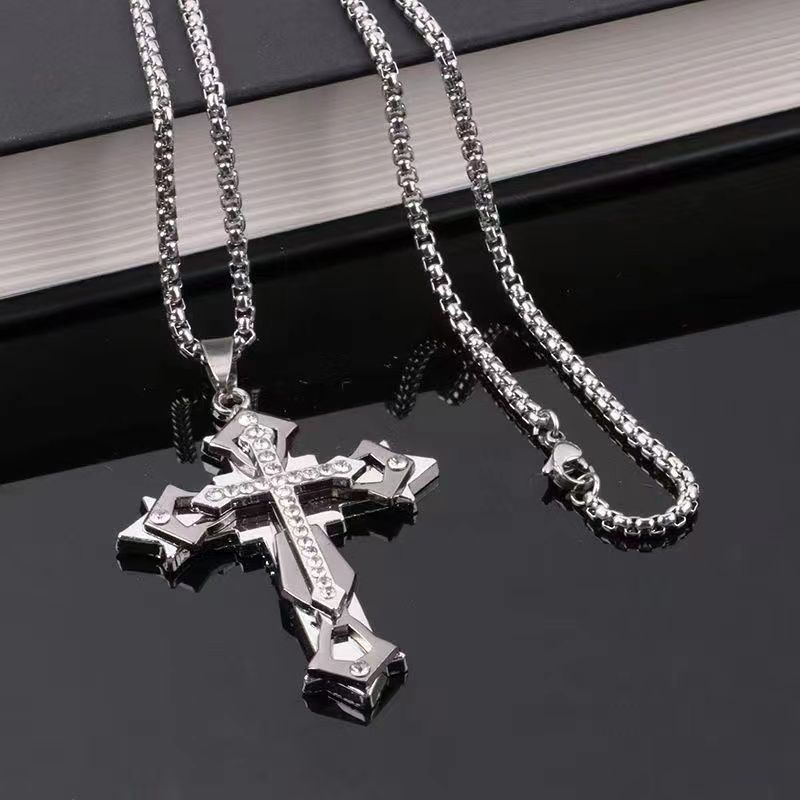 three-layer cross necklace for men and women korean style domineering trendy men hip hop pendant new handsome student all-match hanging ornaments