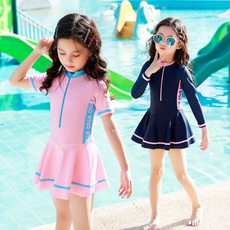 children‘s swimsuit girls‘ long-sleeved sun protection one-piece girls‘ korean princess siamese cute western style swimsuit