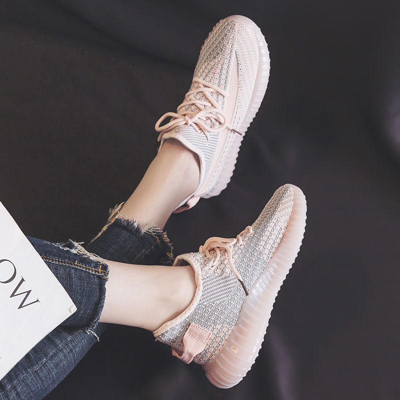 2023 summer new breathable fly-knit sneakers women's all-match coconut light running white daddy shoes ins fashion