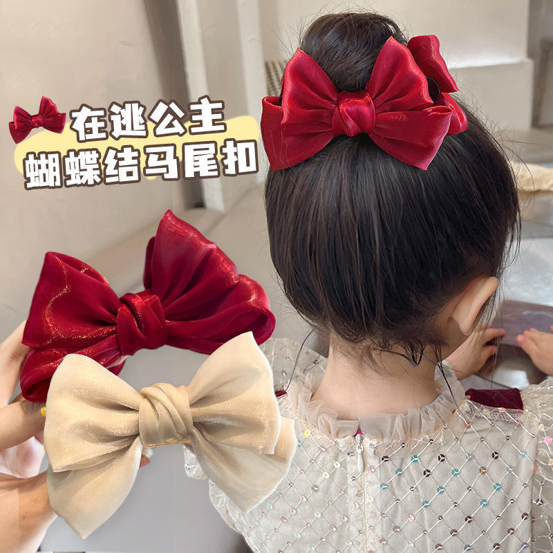 high-grade children‘s bun grip princess on the run three-dimensional bow hair accessories barrettes female head clip clip hairware