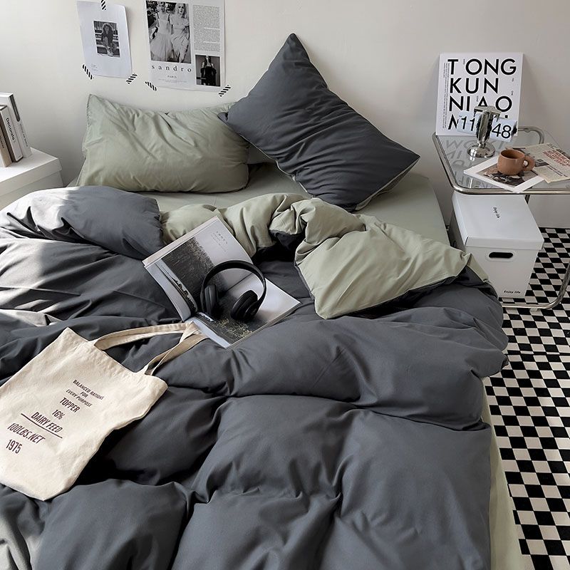 japanese ins style simple artistic style double-piece pure color duvet cover four-piece bedding sheet dormitory three-piece set