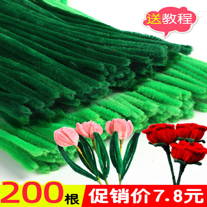 green twisted stick encryption hair root bouquet handmade diy kindergarten army green wool tops tulip material package wholesale