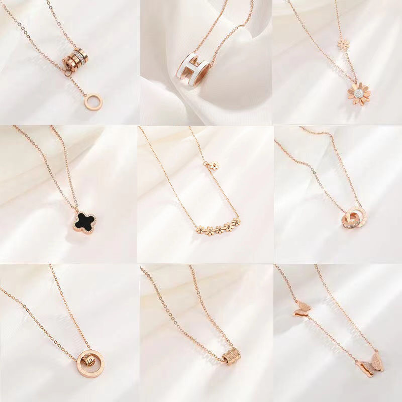 titanium steel bath non-fading necklace for women simple internet celebrity cheap clavicle chain rose gold new small waist double ring