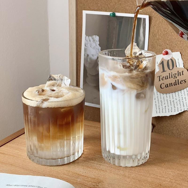 ins coffee ice american latte coffee cup ice extract mocha niche vintage drink high-looking vertical pattern glass