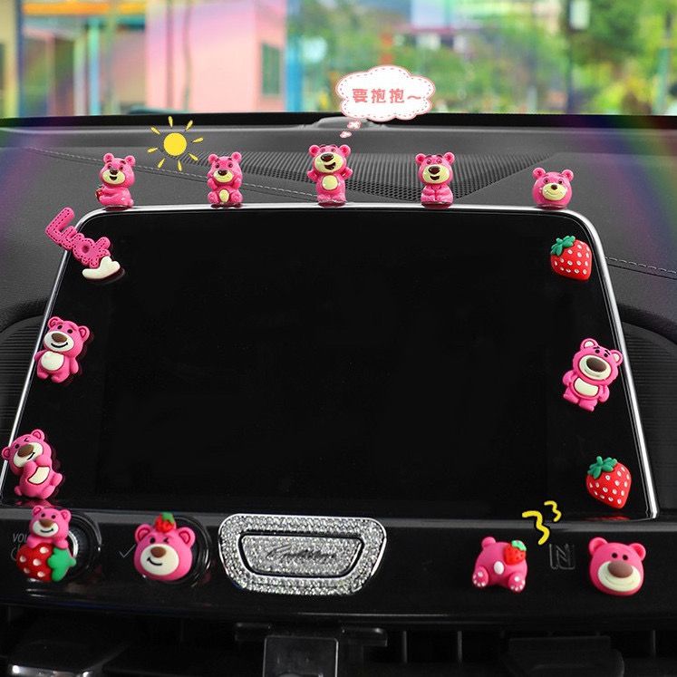 cute strawberry bear car decoration trending cartoon car accessories car center console display decoration accessories