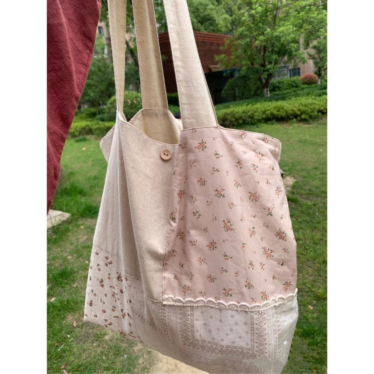 summer floral virgo syndrome floral color block cloth cotton linen bag easy matching canvas shoulder bag