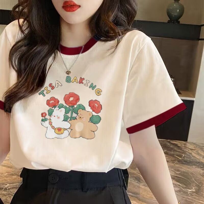 cotton stitching t-shirt short sleeve women‘s 2023 summer color matching design sense niche korean style versatile ins trendy slimming top