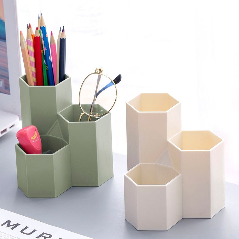 nordic three grid ins oblique insertion creative pen holder multifunctional table decorative ornaments makeup brush pen container storage box