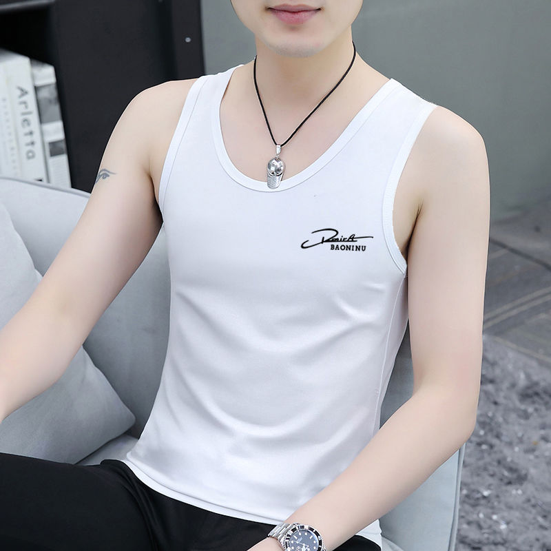 high-end new cotton men‘s vest summer thin slim fit crossbody sports white inner wear waistcoat bottoming ins