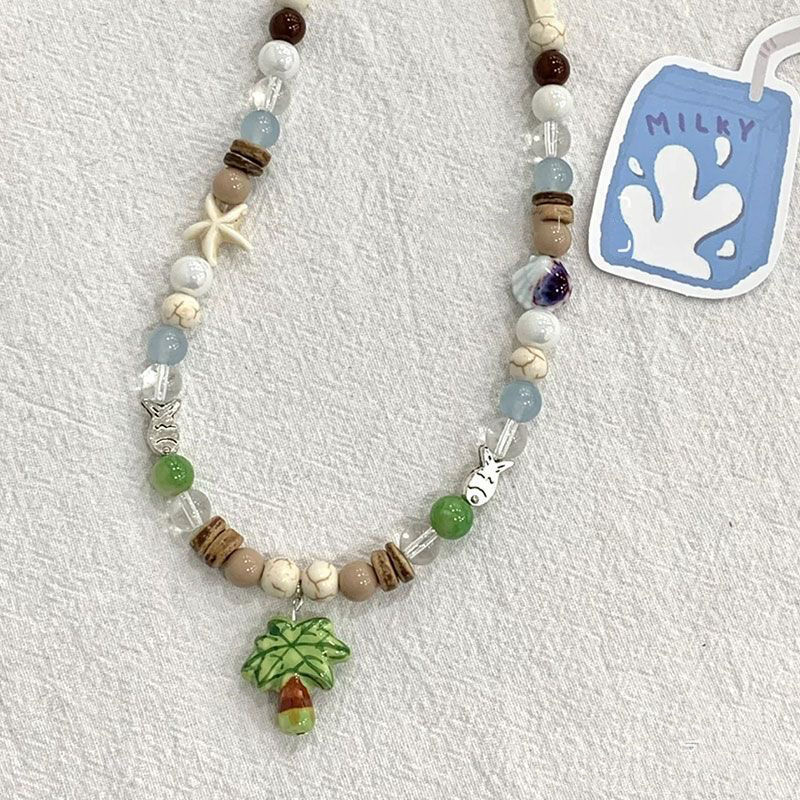 summer coconut tree beaded color necklace ceramic accessories cute ins style elephant xingx coconut clavicle chain female