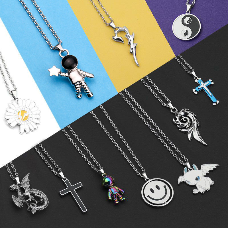 trendy cool all-match long necklace men‘s handsome sweater hip hop pendant couple accessories ins personalized disco pendant for women